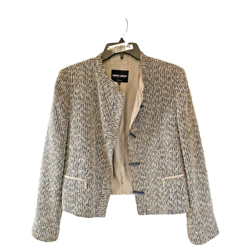 Giorgio Armani Black Label Womens Tweed Blazer Jacket Grey IT 48 US 12